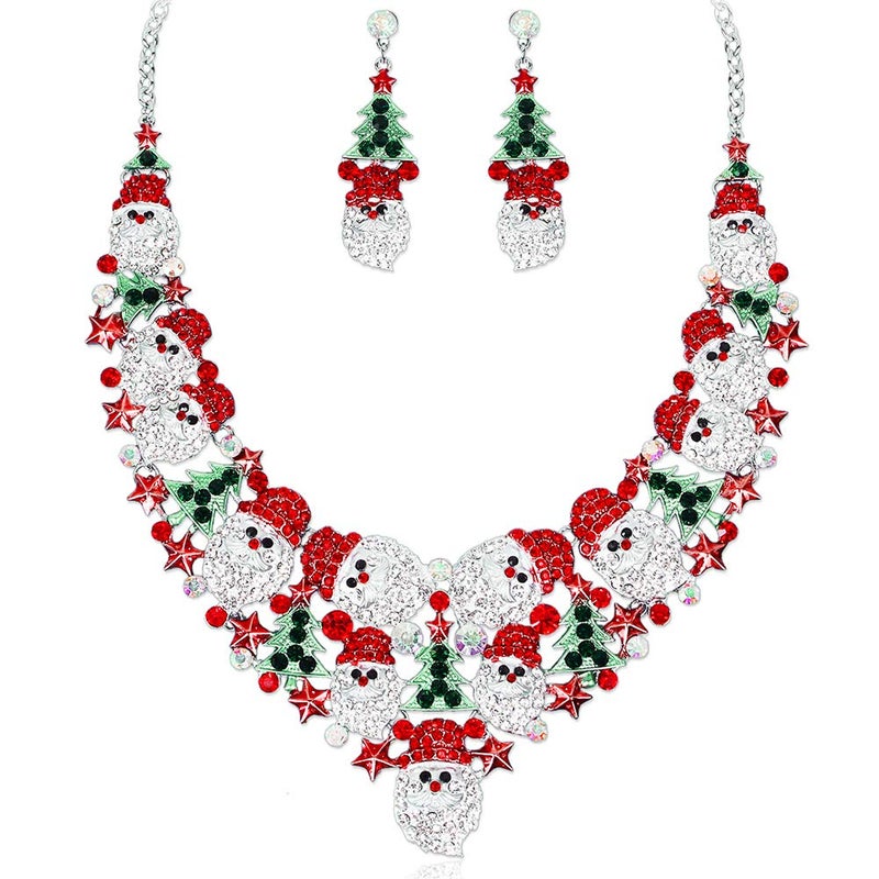 CSY Luxury Statement Bib Necklace Earrings Santa Claus Christmas Tree Element Party Costume Jewelry Set Xmas Gift for Women - Image 1